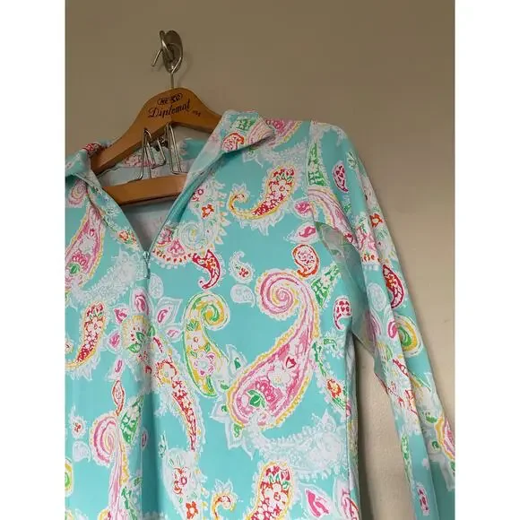 Ibkul long sleeve Sharon Seafoam 1/4 zip womens M paisley print - Picture 1 of 5